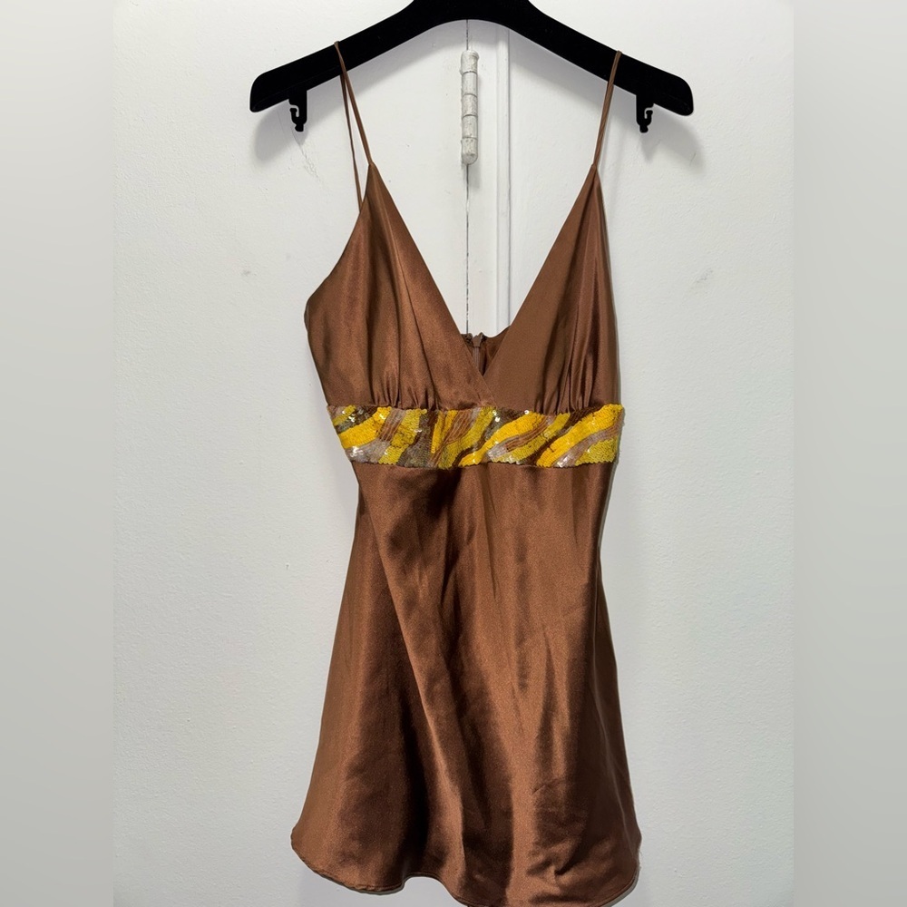 Julie Brown Y2K Chocolate Brown Silk Babydoll Top Size 8